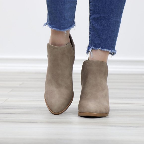 Khaki Pointy Toe Open Side Ankle Booties - Picture 11 of 15